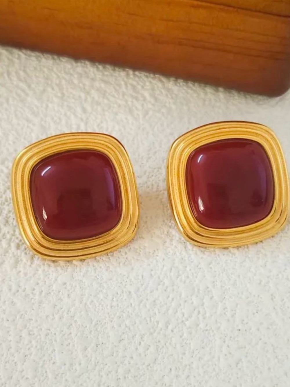 Square Pushback Earrings 18KT Gold Plated PVD Coated NWT